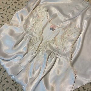 Vintage Lace Trim Satin Nightgown